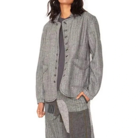 NWT Free People x Sandrine Rose Kyoto black/grey plaid wool blend jacket small - Picture 1 of 6